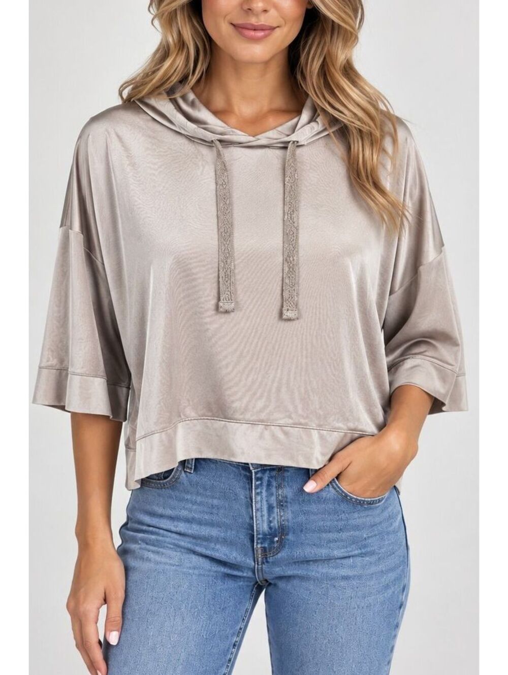 ZARA Collection Womens Oversized Hooded Pullover Tunic Taupe Beige Relaxed Fit